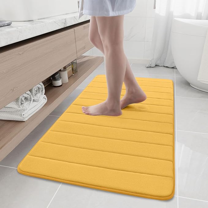 Buganda Memory Foam Bath Mat, 47" x 24", Ultra Soft Bathroom Rugs, Water Absorbent and Machine Washable Bath Rug Runner for Bathroom, Shower, and Tub, Yellow