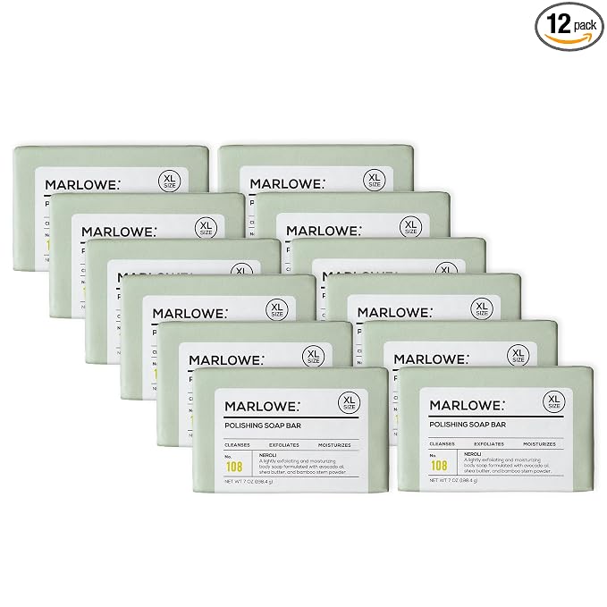 MARLOWE. Lightly Exfoliating Cleansing Soap Bar, Sage + Fir 7 oz (12 Bars) | Moisturizing Soap Bar that nourishes while it cleanses for soft, smooth, refreshed skin. Original Sage + Fir scent.