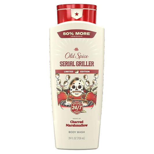 Old Spice Body Wash for Men, Summerdudes, 24/7 Shower Fresh with Daily Use, Long Lasting Scent, Cleanse & Refresh Skin, VIP Festival Experience, Serial Griller with Charred Marshmallow Scent, 24 oz