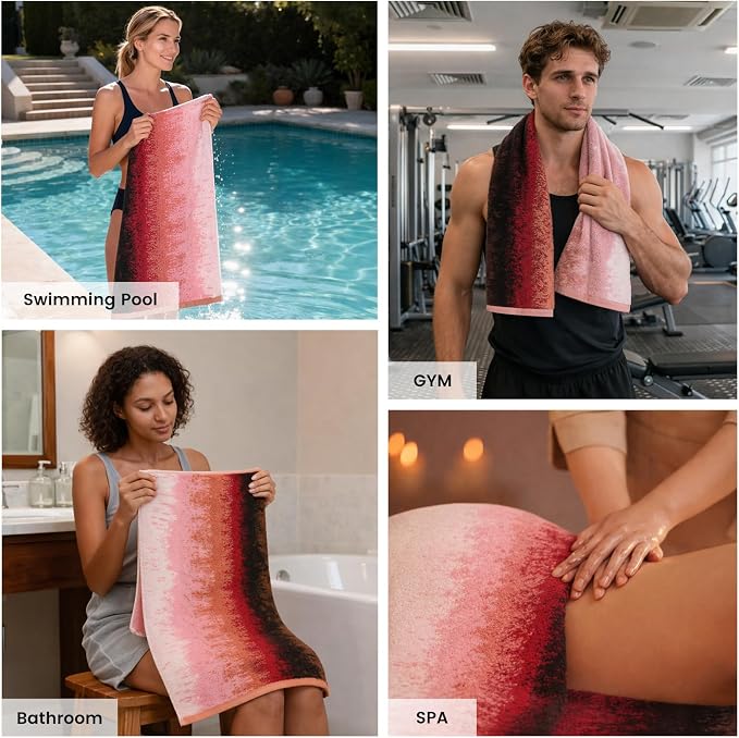 8-Piece Cotton Bath Towel Set for Bathroom, Hanging Loops, Ombre Gradient | Complete starter set for daily showers, sink-side use, small bathrooms, and guest baths, OEKO-TEX certified, easy care