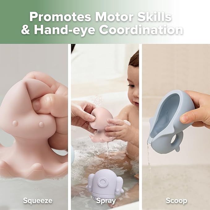 haakaa Ocean Squirter Baby Bath Toy- Mold Free Food Grade Silicone Bathtub Squirt Toys for Toddler 1-3, BPA-Free Squeeze Floating Bath Tub Toys for Babies & Infant 6-12 Months