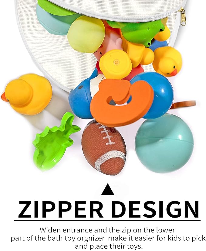 Ligereza Baby Bath Toy Organizer, quick drying， and mould proof, Multiple-Suspension Bath Toy Holder, Large Capacity Multi Use Bathtub Toy Storage Bag（1 Large, White）