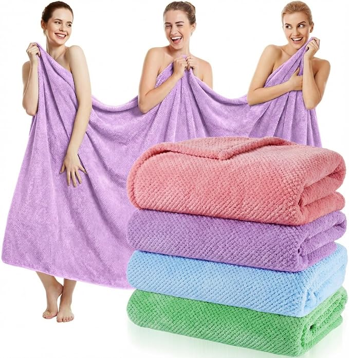 Newwiee 4 Pcs Oversized Bath Towels 40'' x 80'' Extra Large Bathroom Sheet Towels for Adults Quick Dry Soft Absorbent Fluffy Microfiber Shower Sheet for Fall Decor Spa Beach Hotel(Bright Colors)