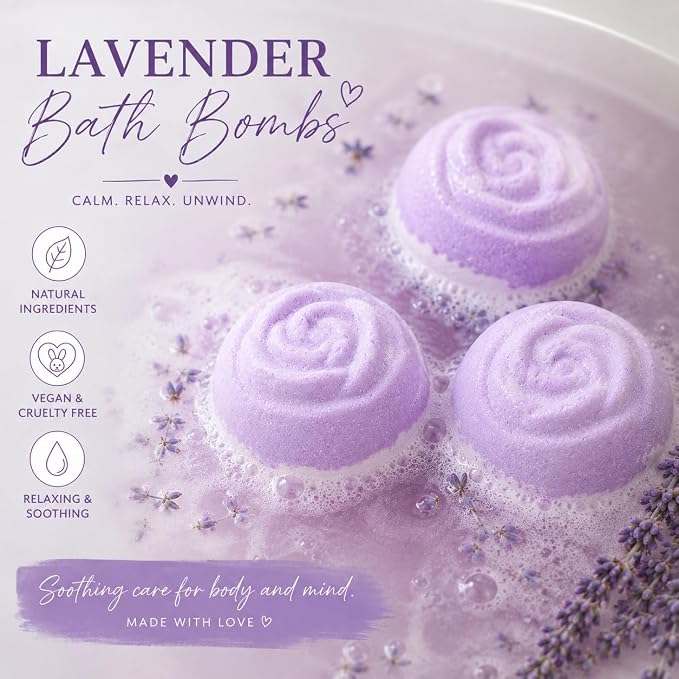 EvolutionUSA Lavender Dreams Bath Bombs for Women, 12 Organic Flower Bath Bombs, Soft Lavender Bath Bombs, Womens Bath Bombs Gift, Lush Bath Bombs for Girls, Relaxing Bathbombs, Bath Balls