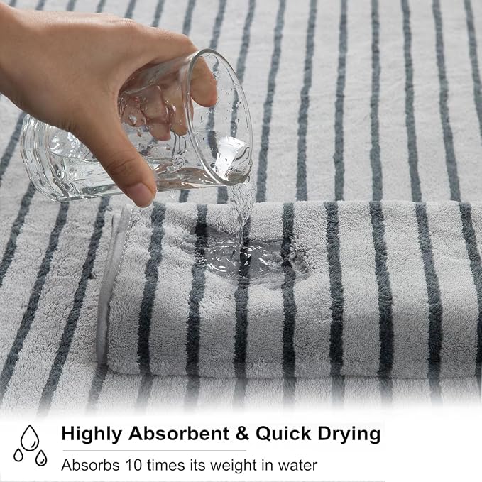 2 Piece Gray Cabana Stripe Hand Towels for Bathroom 16"x31" Ultra Soft Breathable Hand Face Towels Highly Absorbent 600GSM Towels Quick Dry Beach Chair Towel for Spa Gym Hotel Travel Camp