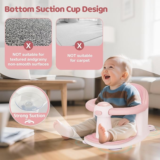 Baby Bath Seat for Babies 6 Months & Up - Baby Bath Seats for Babies Sitting Up | Non-Slip Baby Bath Chair with Cushion & Suction Cup | Toddler Bath Seat Newborn Infants Baby Bathtub Seat (Pink)