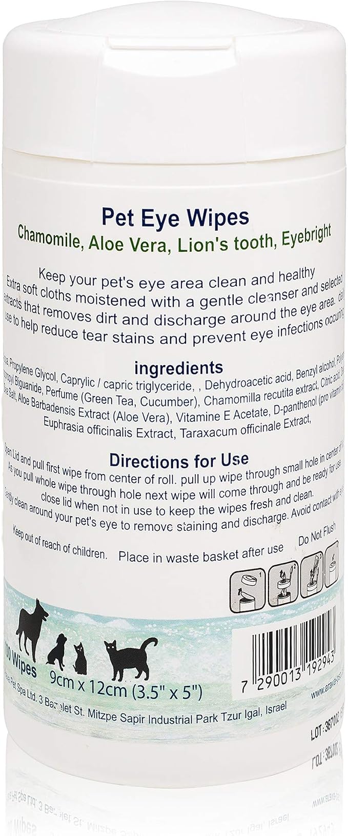 Arava Dog Eye Wipes and Cat Eye Cleaner - 100 Count Natural Dog Tear Stain Remover Wipes - Gentle Pet Wipes for Face, Eye Discharge, Booger, and Crust Removal, Safe for Puppies and Kittens