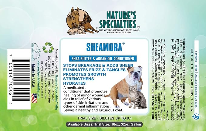 Nature's Specialties Sheamora Shea Butter & Argan Oil Conditioner for Dogs Cats, Secure Biodegradeable, 16oz