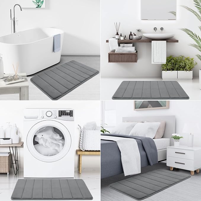 Buganda Memory Foam Bath Mat, 44" x 17", Ultra Soft Bathroom Rugs, Water Absorbent and Machine Washable Bath Rug for Bathroom, Shower, and Tub, Grey