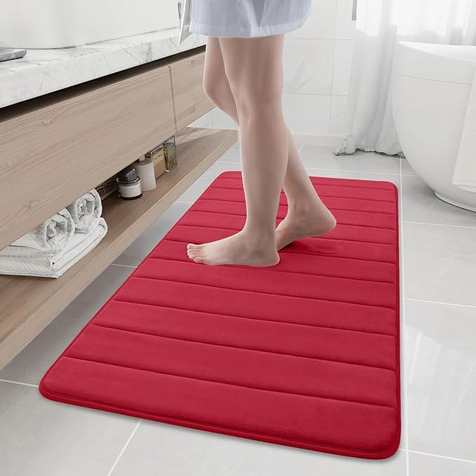 Buganda Memory Foam Bath Mat, 47" x 24", Ultra Soft Bathroom Rugs, Water Absorbent and Machine Washable Bath Rug Runner for Bathroom, Shower, and Tub, Red