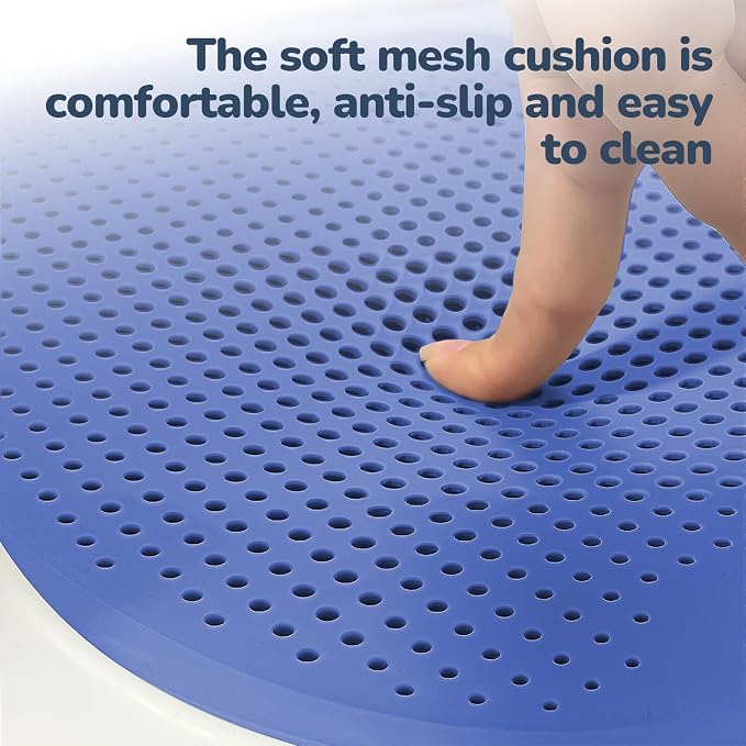 Baby Bath Seat for Babies 6 Months & Up - One-Handed Snap-On Armrest Baby Bath Chair | 4 Suction Cup Non-Slip Baby Bathtub Seat with Storage Bag | Ergonomic Infant Bath Seats for Baby Sitting Up Blue