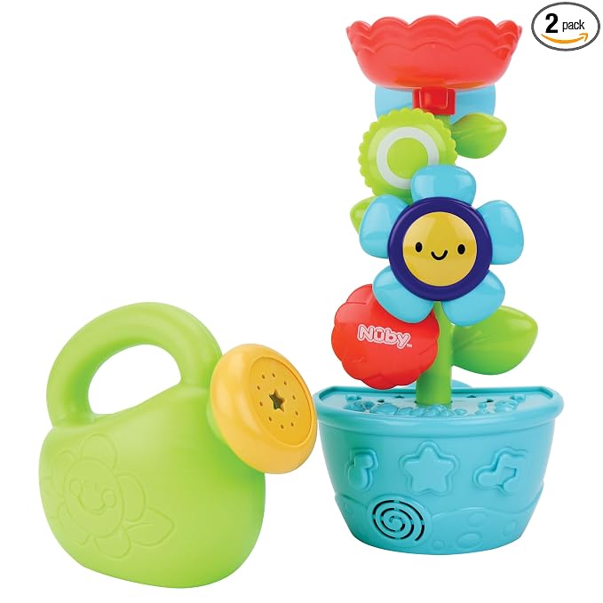 Nuby Flow N' Grow Garden Bath Toy with Flower and Watering Can - Baby Bath Toy for Boys and Girls 18+ Months - Toddler Bath Suction Cup Toy Attaches to Shower Wall