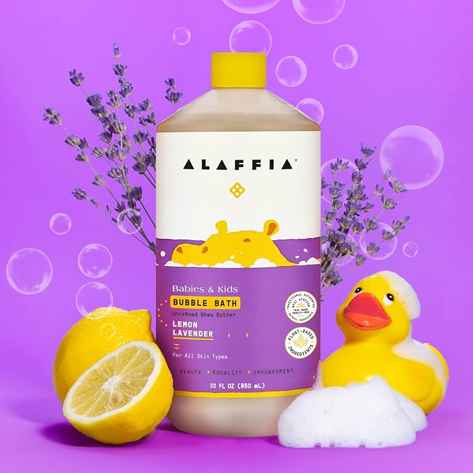 Alaffia Bubble Bath for Babies & Kids, Lemon Lavender 2-Pack – Long-Lasting, Moisture-Rich Bubbles with Shea Butter, 32 Fl Oz Ea