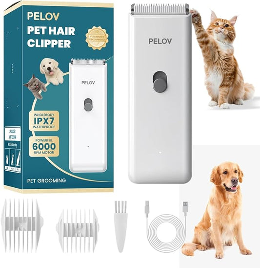 Dog Clipper Pet Grooming Kit Low Noise, Rechargeable Cordless Pet Shaver Waterproof Hair Trimmer for Small, Medium Dogs Cats Animals