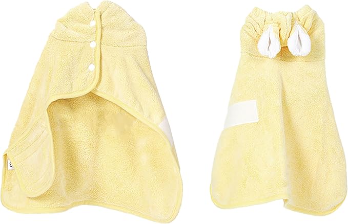 Pet Bathrobe for Dog Cat Absorbent Quick Drying Hooded Bath Towel | Adjustable Bath Robe for Pool Beach Cold Weather,Yellow S