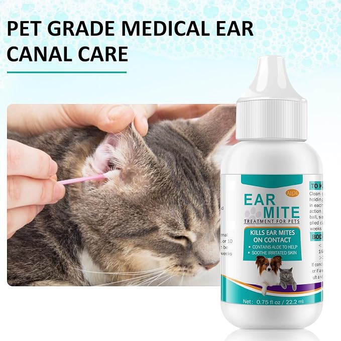ZIXAOK Ear Mites Treatment for Dogs and Cats, Dog Ear Infection Treatment, Aloe Ear Mite, Safe for Pets | 12+ Weeks | 0.75 fl oz Pack of 2