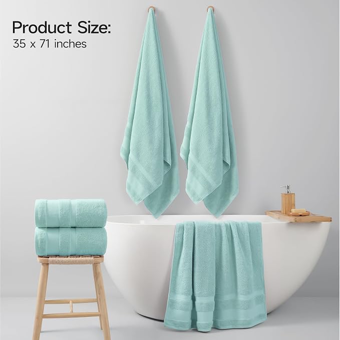 REDKISS 100% Cotton Bath Towels Set of 2, Oversized Bath Sheets 35 x 70 Inches, Soft & Absorbent Large Bathroom Towels, Quick Dry Cotton Towels for Bathroom, Gym, Spa, Pool & Family Use, Blue