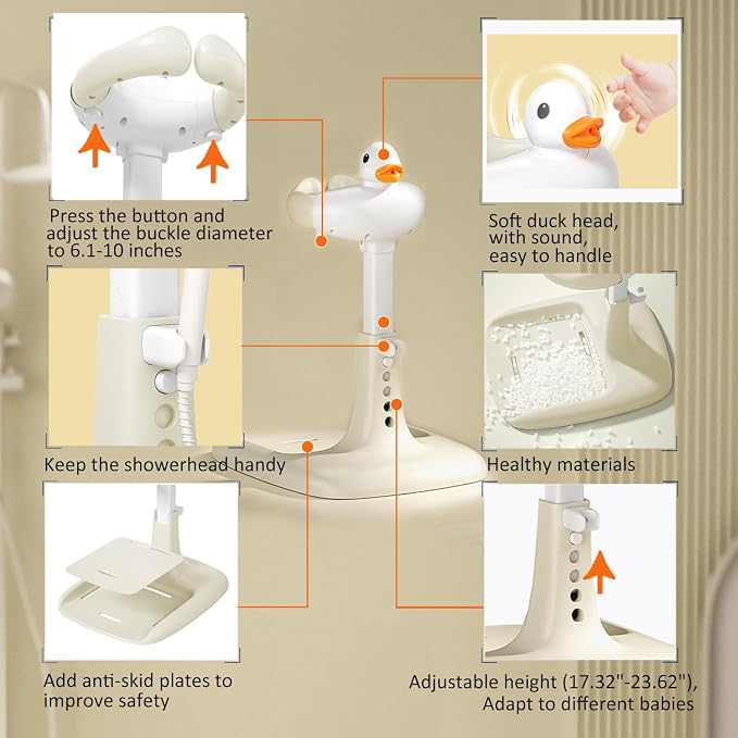 Adjustable Height Baby Shower Stand with Anti-Slip Base, Bath Shower Standing Support, Portable Bath Helper