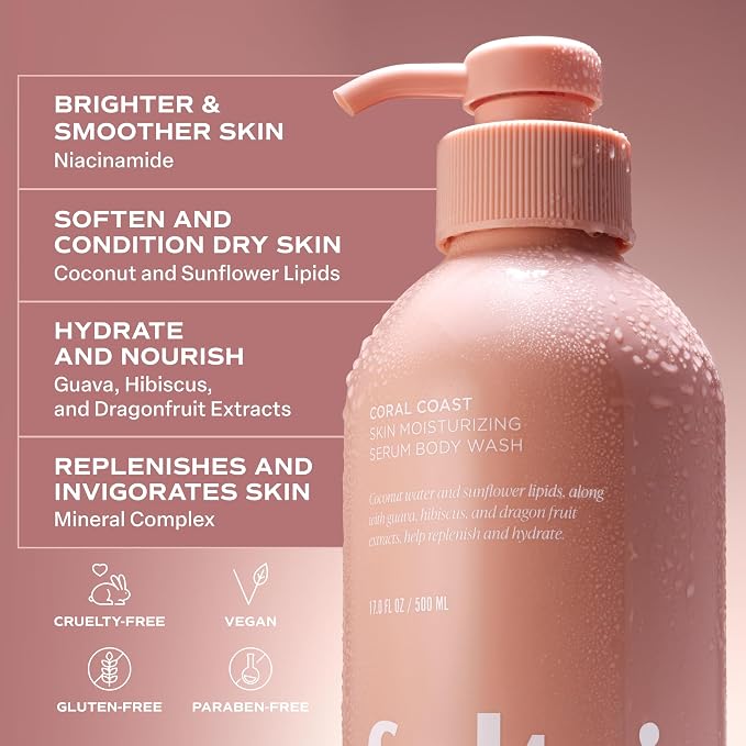 Saltair Body Wash 2-Pack – Moisturizing Body Wash with Niacinamide and Tropical Fruit Extracts – Scented Shower Gel for Women and Men – Coral Coast Scent, 2x 17oz – Vegan, Cruelty-Free, Paraben-Free