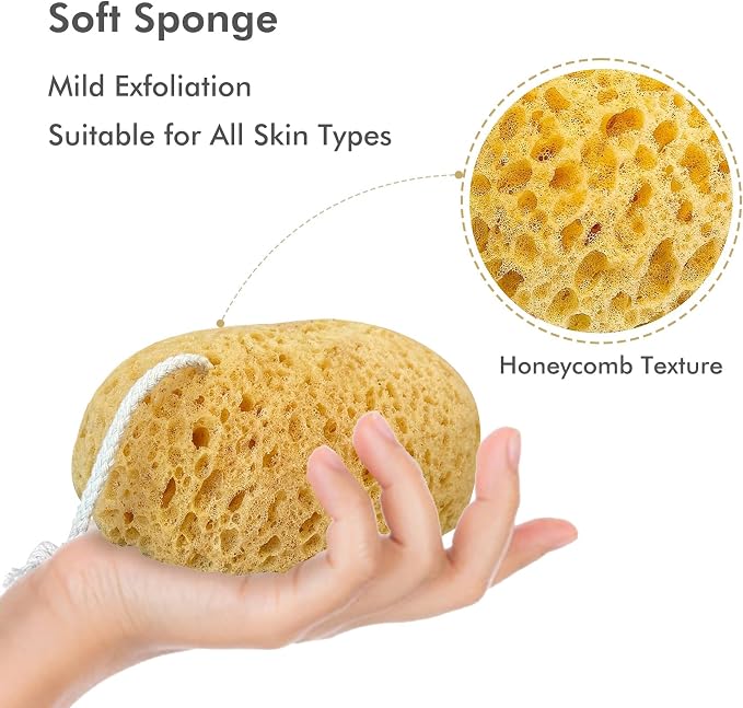 Bath Sponges for Shower, Azymi 4-Pack Sponges Bath for Sensitive Dry Skin | Soft Body Sponge Bath Foam, Creates Luxurious Lather for Gentle & Deep Cleansing Exfoliating for Women Men Elderly