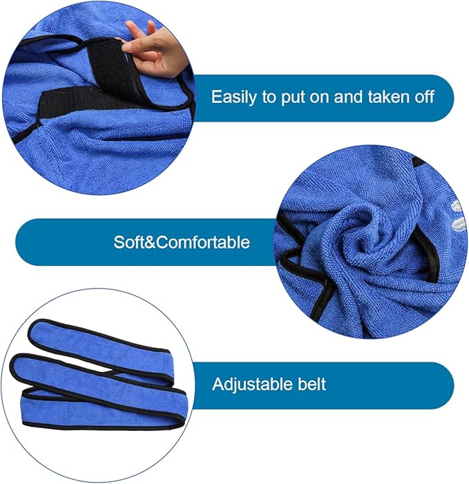 Dog Bathrobe Towel with Double Pocket, Wearable Dog Towel Super Absorbent Fast Drying, Soft Bath Robe with Hat and Belt for Medium Large Pet (Medium:Back Length 20"/50cm)