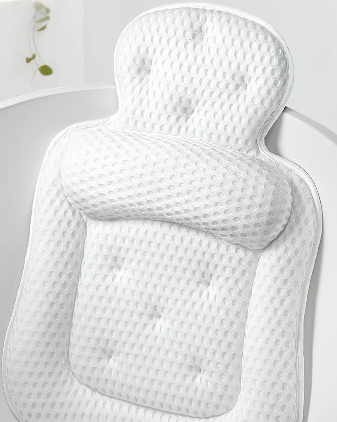 Bath Pillows for Tub, Comfortable Bathtub Cushion for Head and Neck with Soft 3D Mesh Fabric and 54 Non-Slip Suction Cups, Relaxing Tub and Shower Accessories Spa Gift White Extra Thick
