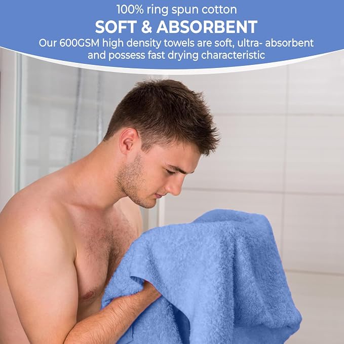 KAHAF COLLECTION 6 Pack Bath Towels Set (27 x 54 Inches) 100% Ring Spun Cotton, Lightweight, Quick Dry, Highly Absorbent Towels (Blue, (27x54) Inches)