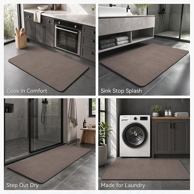 MontVoo -Bath Mat Rug-Rubber Backing Non Slip Quick Dry Absorbent Thin Bathroom Rugs Fit Under Door-Faux Suede Surface Bathroom Floor Mats-Shower Rug for in Front of Bathtub Shower Brown 20"x32"