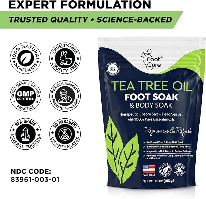 FOOT CURE Tea Tree & Citrus Foot Soak with Epsom Salt – Supports Tired Feet, Softens Calluses, and Refreshes (Pack of 2)