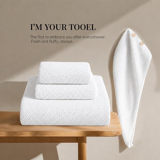 MaopaoBeauty Oversize Bath Towels Set - 35x70 Inches, 4-Piece Bathroom Towel Set (1 Bath Towel, 1 Hair Towel, 1 Hand Towel, 1 Washcloth),Microfibers Towels for Bathroom Set Microfiber Shower Towels