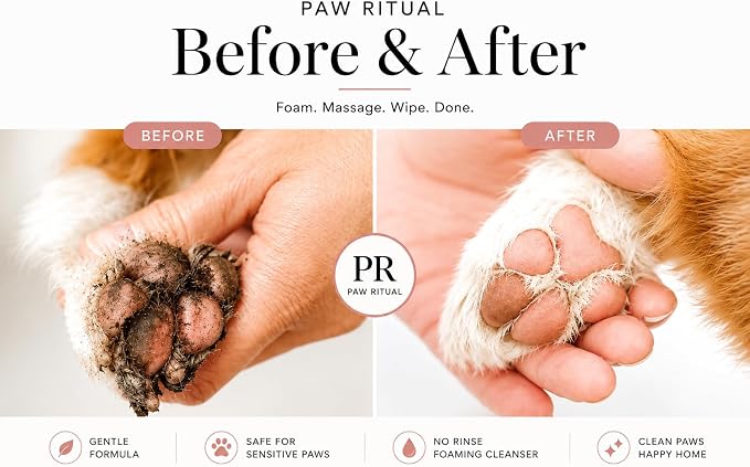 Dog Paw Cleaner, No-Rinse Foaming Paw Cleanser for Dogs with Silicone Brush, Gentle for Sensitive Paws, Puppy Safe, Plant-Derived Formula, Paw Ritual Post-Walk, 6.8 fl oz