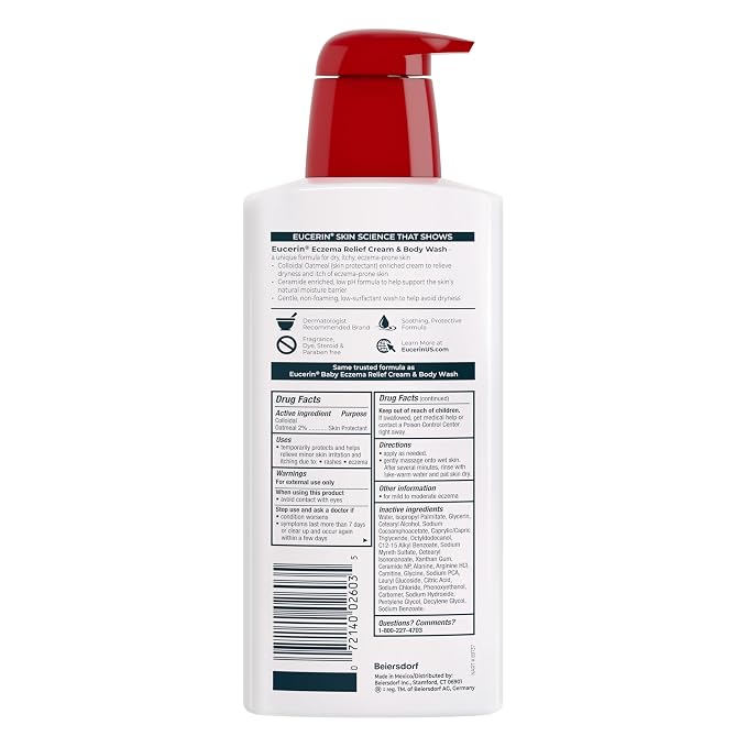 Eucerin Eczema Relief Cream and Body Wash, Colloidal Oatmeal Enriched, Soap Free Eczema Body Wash, 13.5 FL OZ Bottle