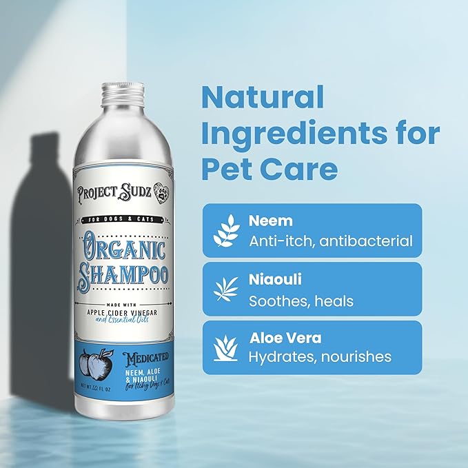Project Sudz Medicated Dog Shampoo – Neem & Niaouli | Natural Medicated Liquid Shampoo for Dogs | Soothes Itchy Skin, Relieves Irritation, Eco-Friendly & Safe