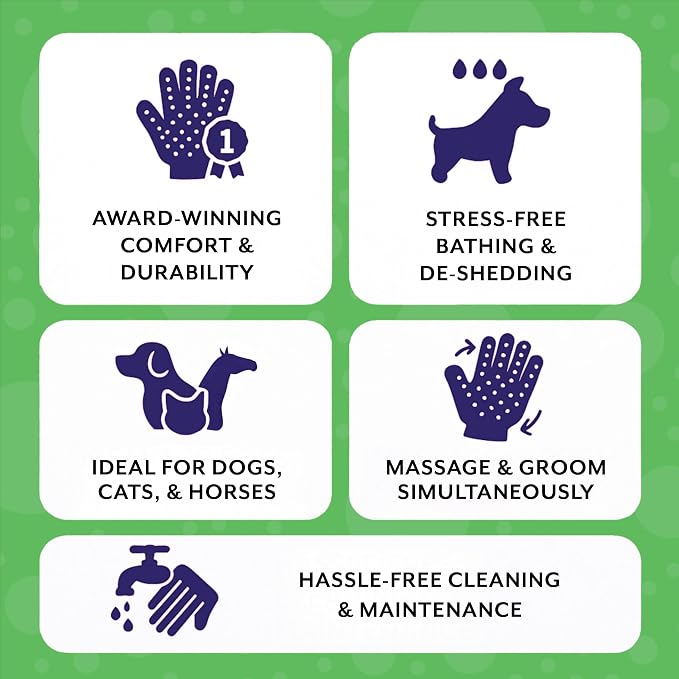 Pet Shedding, Bathing, Grooming, Hair Removing Gloves, Gentle Brush for Cats, Dogs, Horses by the #1 Ranked, Award-Winning Handson Gloves (Green, Medium)