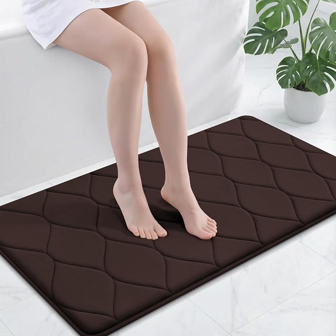 Smiry Memory Foam Bath Mat 44''x24'', Ultra Soft Non-Slip Bathroom Rug, Plush Water Absorbent Quick Dry and Machine Washable Floor Mat for Shower, Tub & Home Decor, Brown