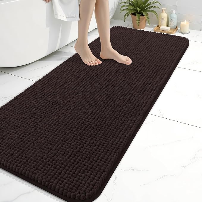 Arotive Bathroom Rugs 59" x 20", Ultra Soft Absorbent Chenille Bath Rugs, Rubber Backing, Machine Washable Bath Mats for Bathroom Floor, Tub and Shower, Home Decor Accessories, Brown