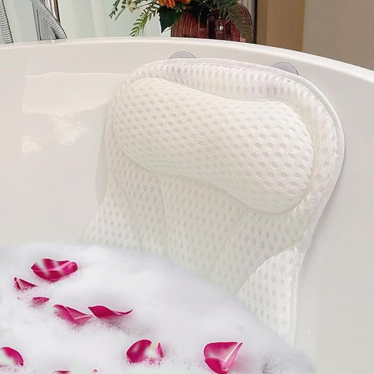 Bath Pillow Bathtub Pillow, Thick Padded Ergonomic Bathtub Headrest for Tub Neck and Back Support with Soft 4D Mesh Fabric and Six Non-Slip Suction Cups, Bath Pillows for Bath Accessories