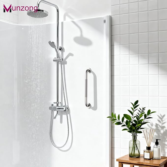 16 Inch Anti Slip Shower Grab Bar,Munzong Handicap Grab Bars,Brushed Nickel Knurled Bathroom Balance Bar,Safety Hand Rail Support Elderly Senior Bath Handle