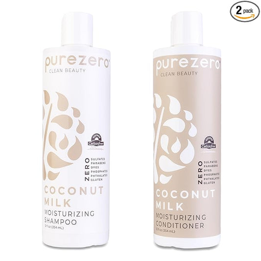 Purezero Coconut Milk Shampoo & Conditioner Set - 100% Vegan & Cruelty Free - Intense Hydration & Increase Shine - Zero Sulfates, Parabens, Dyes - Fight Dandruff & Frizz
