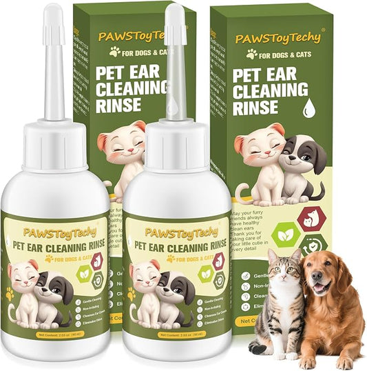 2 Pcs Pet Ear Cleaner Drops for Dogs & Cats - Long Soft Tube Ear Cleaner for Pets, Gentle Ear Cleaning Solution for Deodorizing & Wax Removal, Relieves Itching, Safe for Pets （2.03oz/60ml）