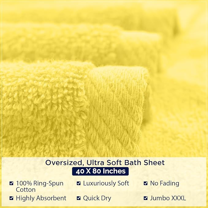 DAN RIVER Pack of 1 Jumbo Bath Sheet 40x80 Inches, Large Bath Towels Oversized for Adults, Soft and Absorbent Hotel Towels - Yellow