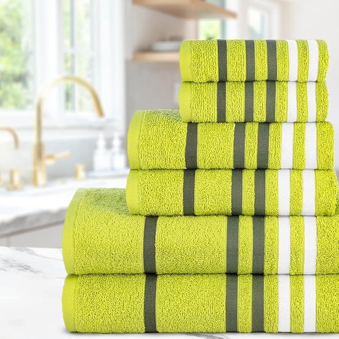 CASA COPENHAGEN Exotic 6Pcs 100% Egyptian Cotton Towels Gift Set- Lime Green, 550GSM, 2Bath 2Hand 2Washcloths, Towels for Bathroom (Box Pack, Set for Women & Men)