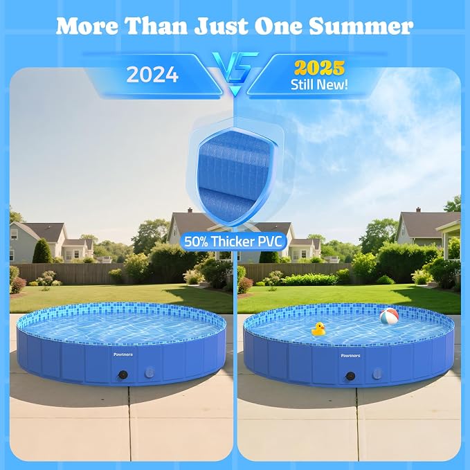 Foldable Dog Pool with RGB LED Light, 87" Collapsible Hard Plastic Kiddie Swimming Pool with Remote for Small Medium Large Doggie Kitty Puppy, Pet Bathing Tub Wading Pool for Dogs Blue