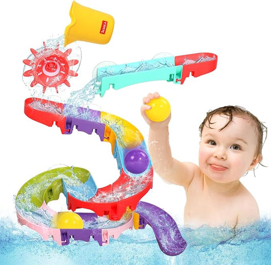 Fajiabao Bath Toys for Kids Ages 1-3 Fun DIY Bathtub Toys for Toddlers 2-4 | with Big Floating Balls Modular Track Easy-Assemble Slide for 1+ Year Old Boys Girls Gifts with Strong Suction Cups