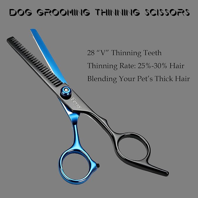 Dog Grooming Scissors Kit, Fcysy Professional Pet Shears for Cats at Home, Dog Grooming Tools with Curved & Straight Blades Scissors Thinning Shears Pet Supply Set