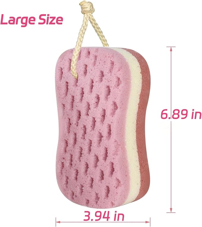3 Pcs Big Bath Sponge for Women, Men, Sponge Loofah Body Scrubber Shower Sponge for Body Wash Bathroom, 3 Colors & Large Size Bathing Sponge Bathing Accessories(Large Size)