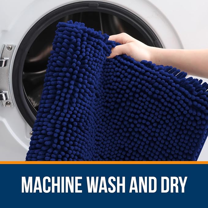OLANLY Bathroom Runner Rugs 47x20, Extra Soft Absorbent Chenille Bath Rugs, Rubber Backing Quick Dry, Machine Washable Long Bath Mats for Bathroom Floor, Tub and Shower, Home Decor Accessories, Navy