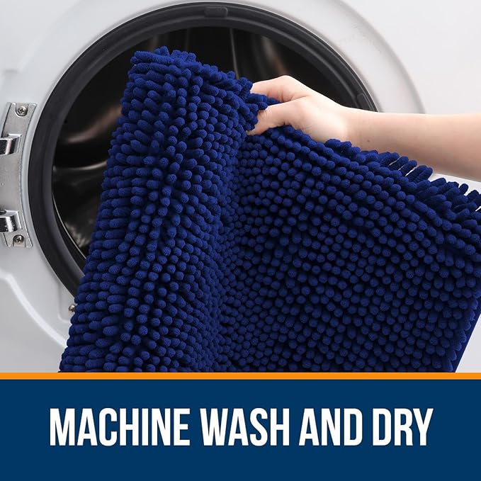 OLANLY Large Bathroom Rugs 45x27, Extra Soft Absorbent Chenille Bath Rugs, Rubber Backing Quick Dry, Machine Washable Bath Mats for Bathroom Floor, Tub and Shower, Home Decor Accessories, Navy