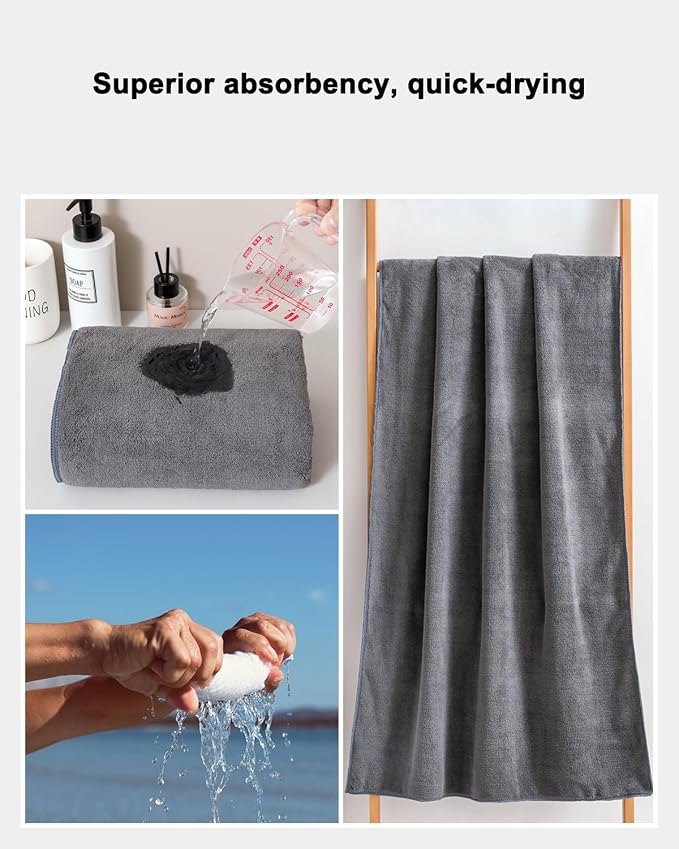 sakano 6-Piece Microfiber Bath Towel Set - Quick-Drying Bath Towels,Absorbent& Lint Free Soft Launder for Family, Gym, and Spa -Dark Gray, 28 x 55 inches