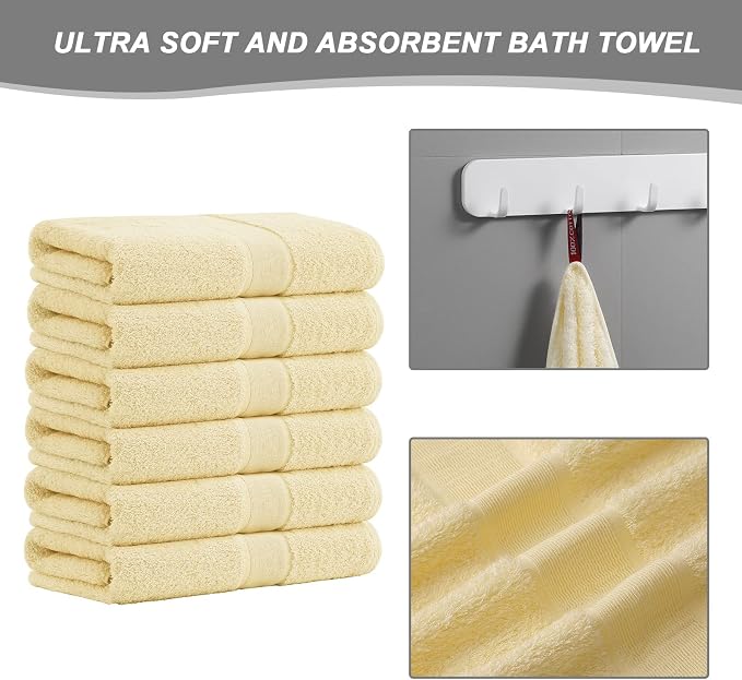 Aibaser Viscose from Bamboo and Cotton Bath Towels Set of 6-27x54 Inch Ultra Soft, Highly Absorbent Large Shower Towels for Bathroom, Spa & Gym (6 Piece Set) (Yellow)